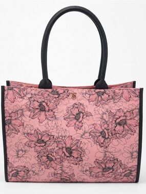 Victoria’s Secret Pink Floral Canvas Tote Bag Black Trim Coquette Balletcore NWT
